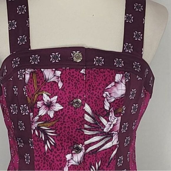 WHBM White House Black Market Bustier Top 4 Mixed Print Bodice Foral Red - Picture 5 of 11